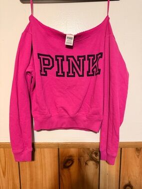 PINK Victoria's Secret Hot Pink Off-Shoulder Sweatshirt